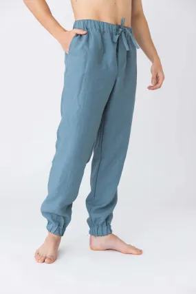 Pantalon homme élastiqué à la taille en lin bleu franais - Gael