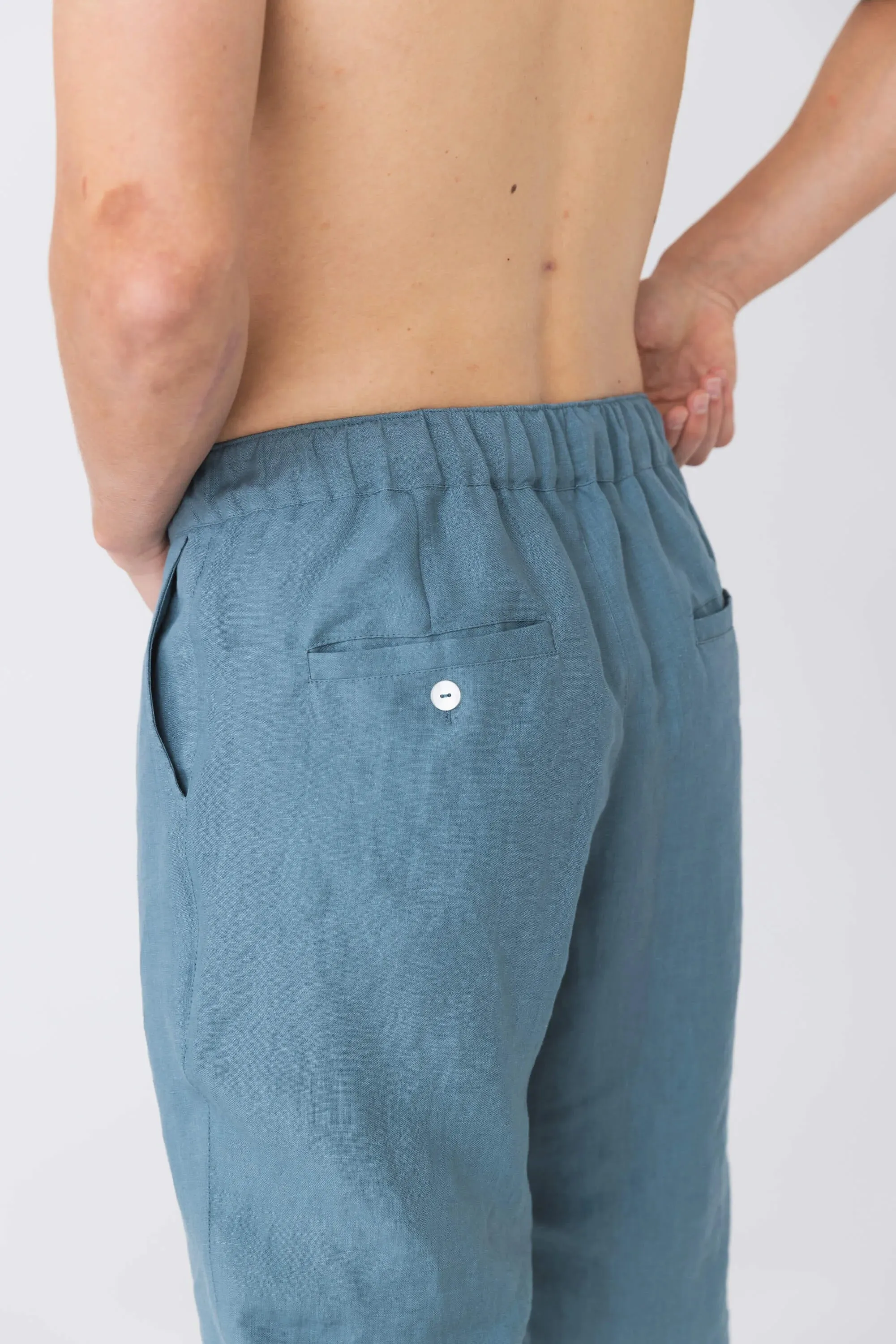 Pantalon homme élastiqué à la taille en lin bleu franais - Gael