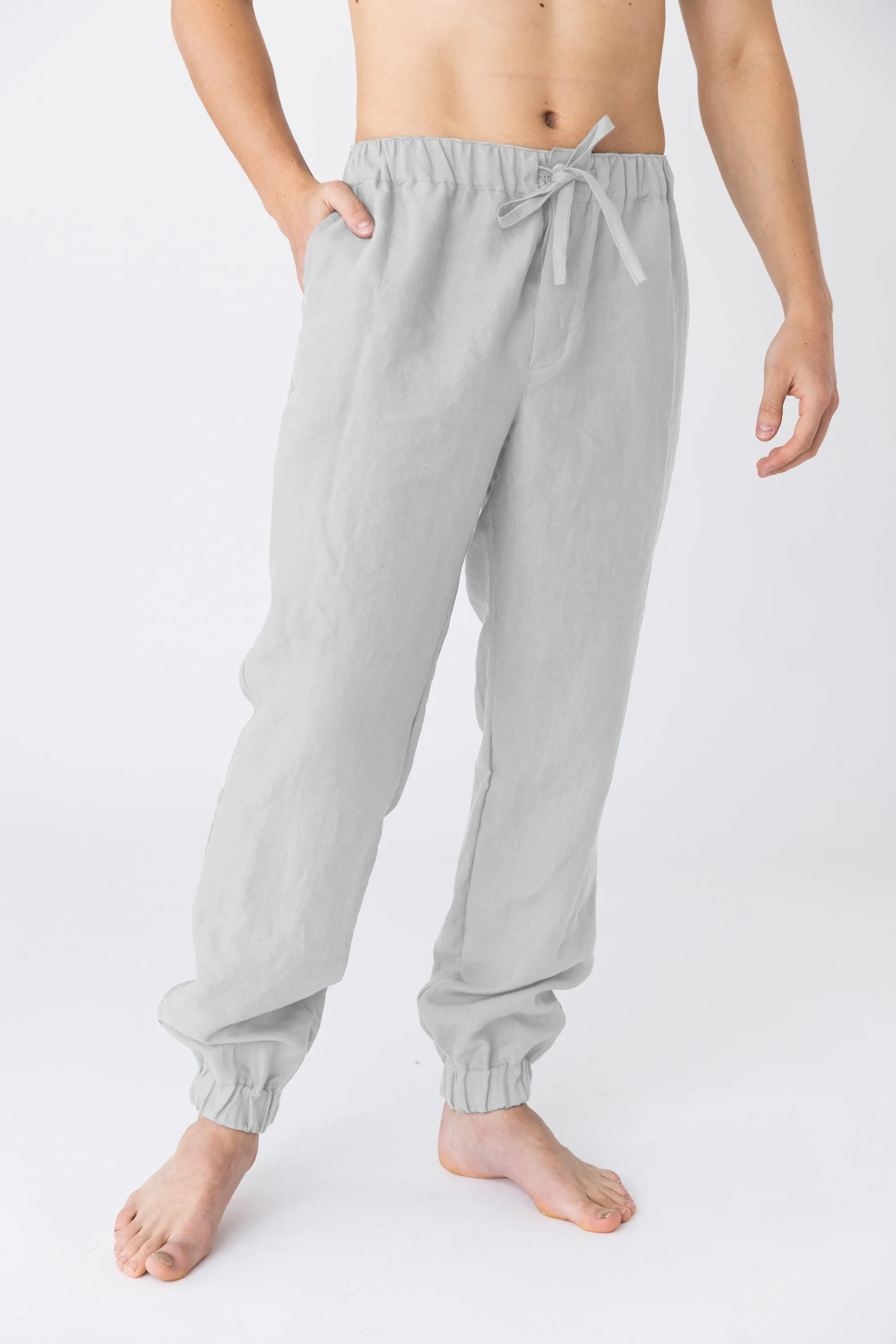 Pantalon homme élastiqué à la taille en lin gris minéral - Gael