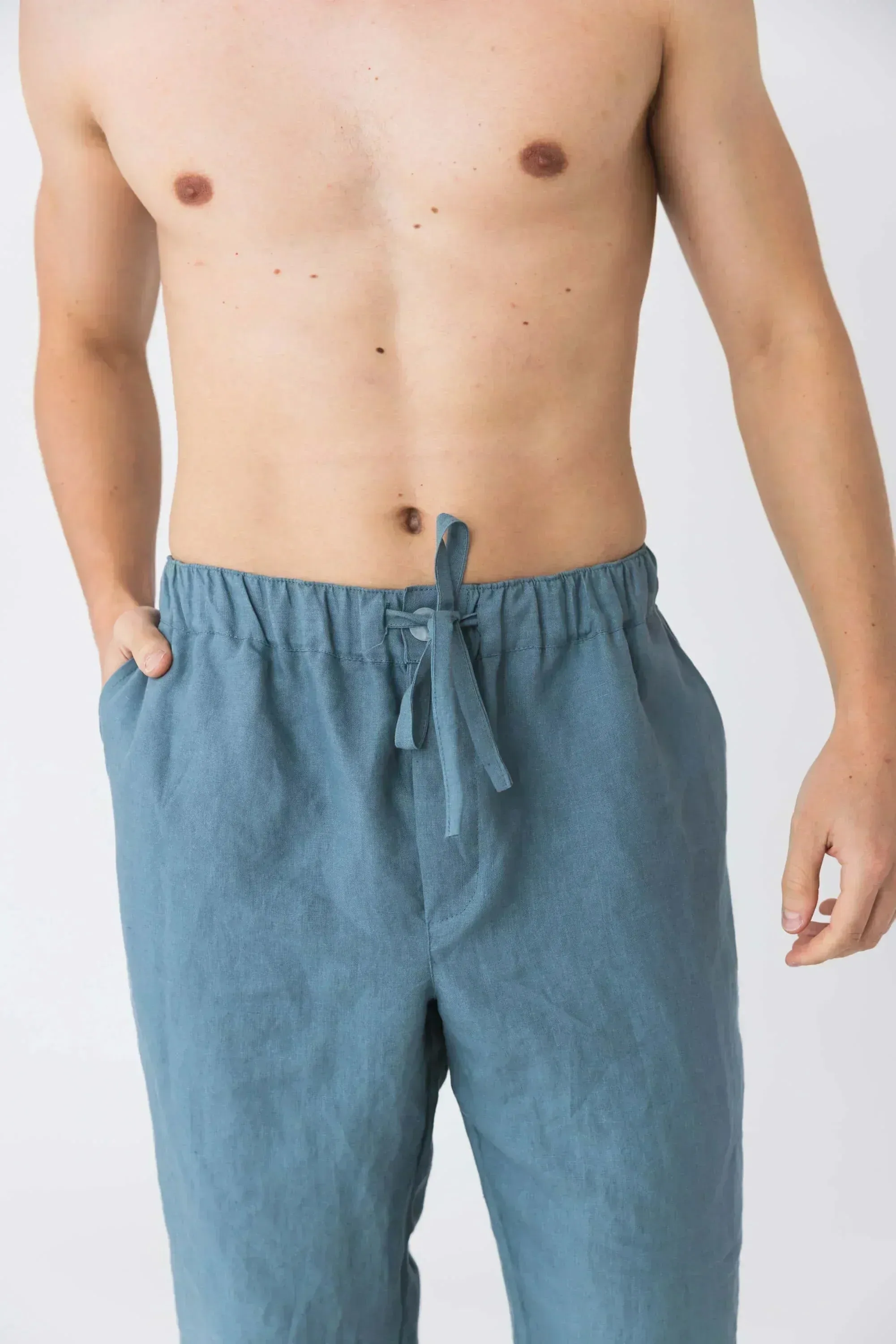 Pantalon homme élastiqué à la taille en lin vert menthe - Gael