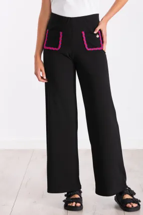 Pantalon negro ancho con bolsillos trenzados fucsia LolitasyL