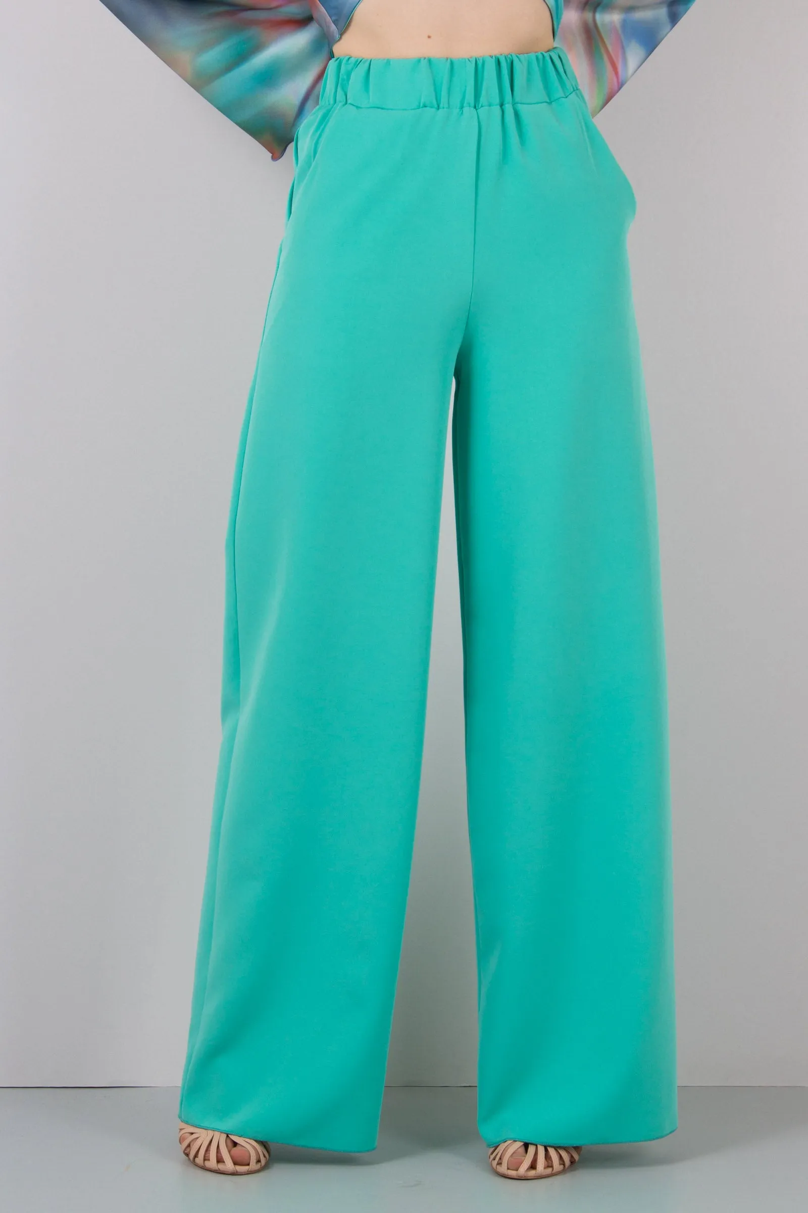 Pantalone Palazzo Crepe Verde Acqua