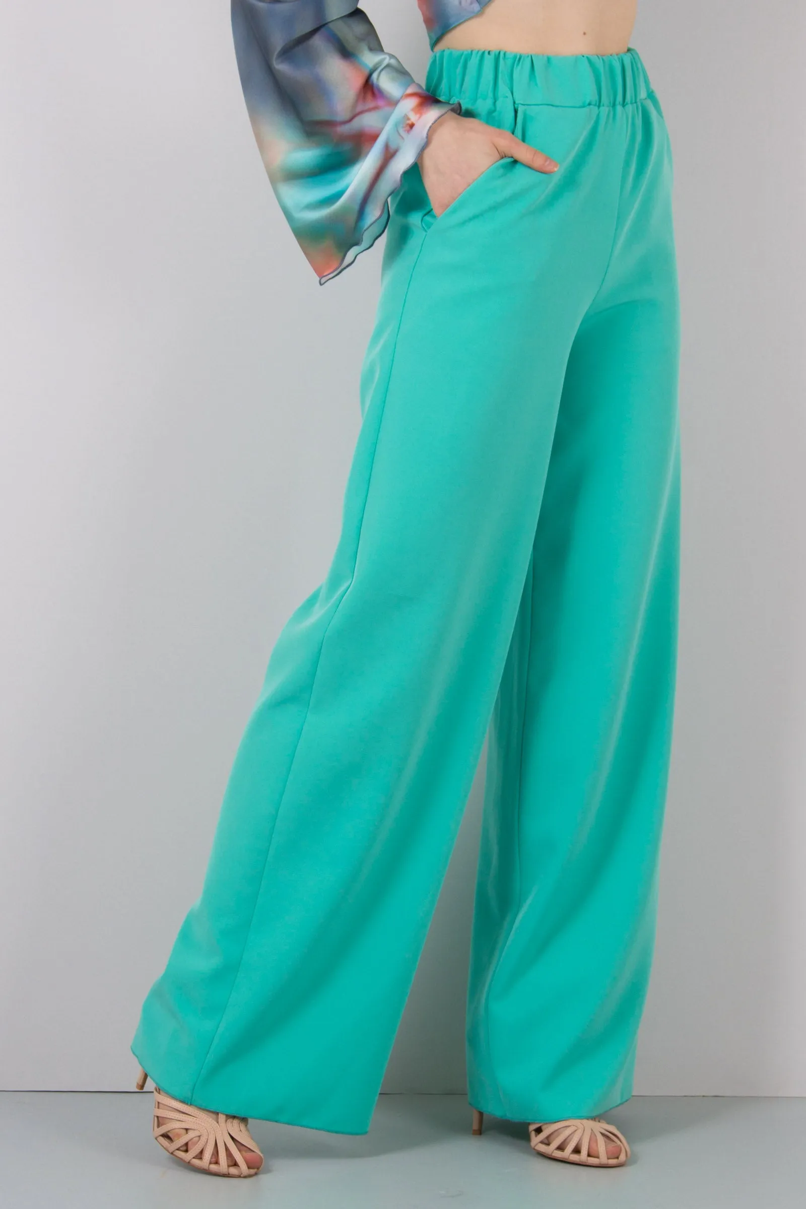 Pantalone Palazzo Crepe Verde Acqua