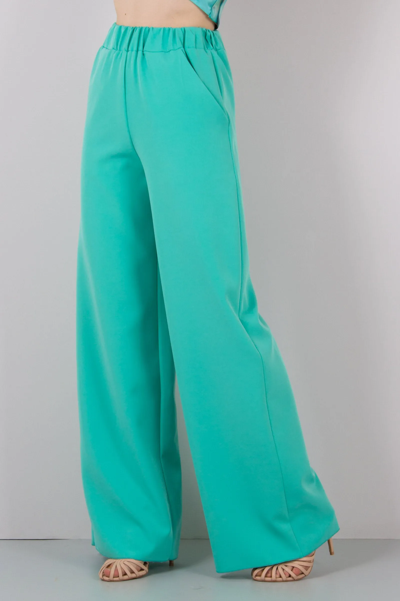 Pantalone Palazzo Crepe Verde Acqua