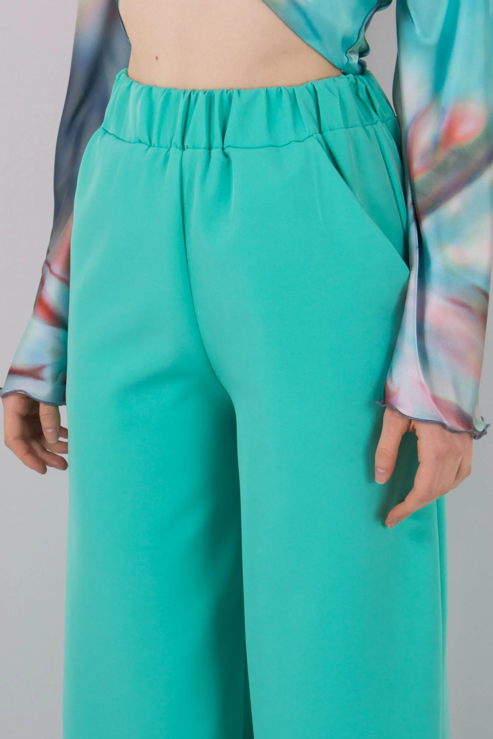 Pantalone Palazzo Crepe Verde Acqua