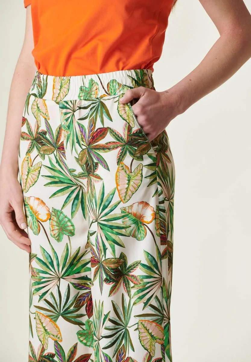 Pantalone palazzo fantasia verde-arancio foliage