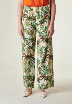 Pantalone palazzo fantasia verde-arancio foliage