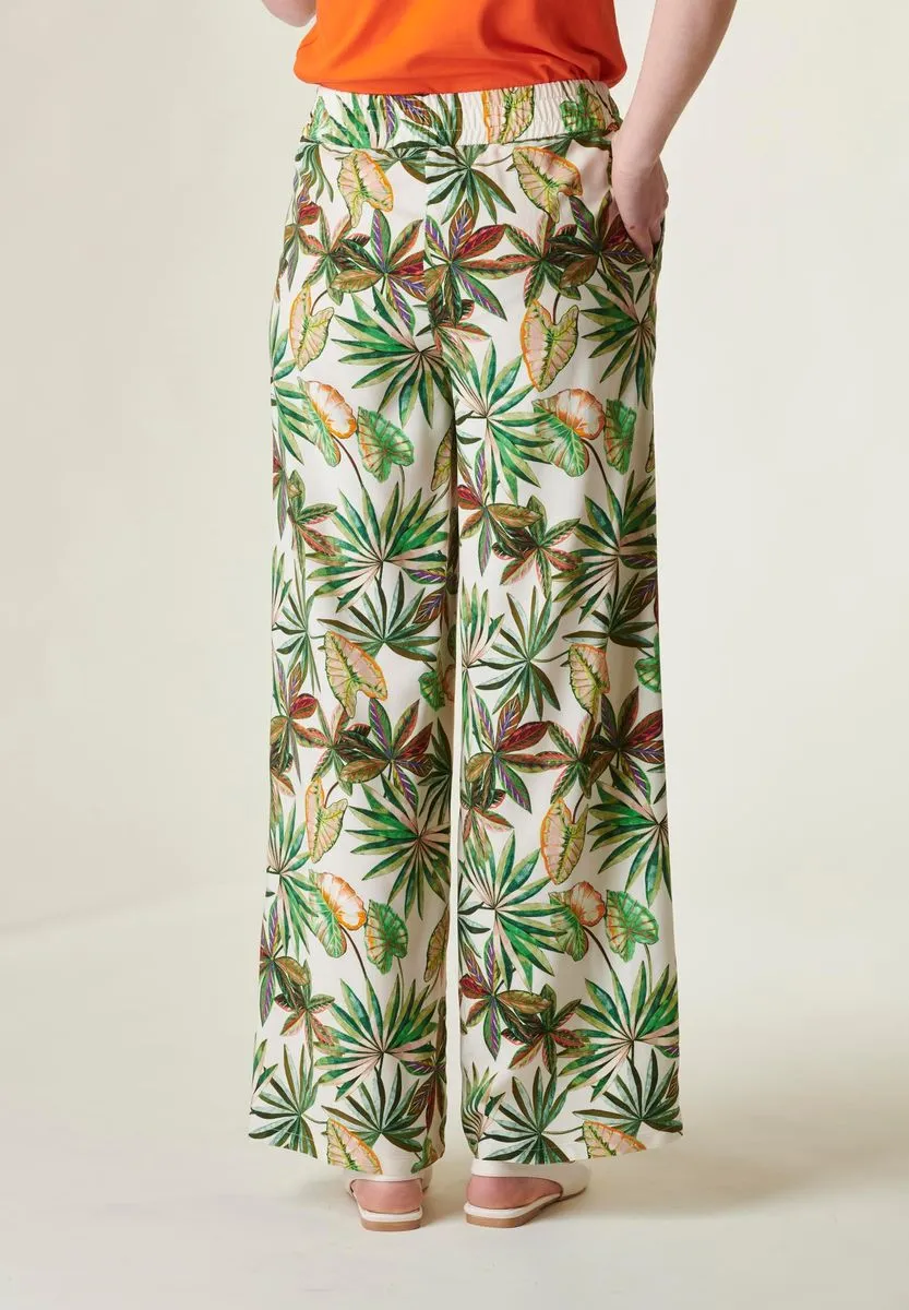 Pantalone palazzo fantasia verde-arancio foliage