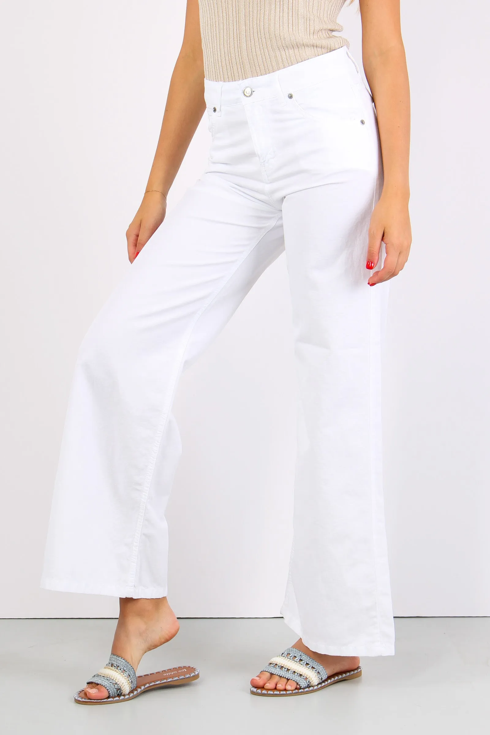 Pantalone Palazzo Misto Lino Bianco