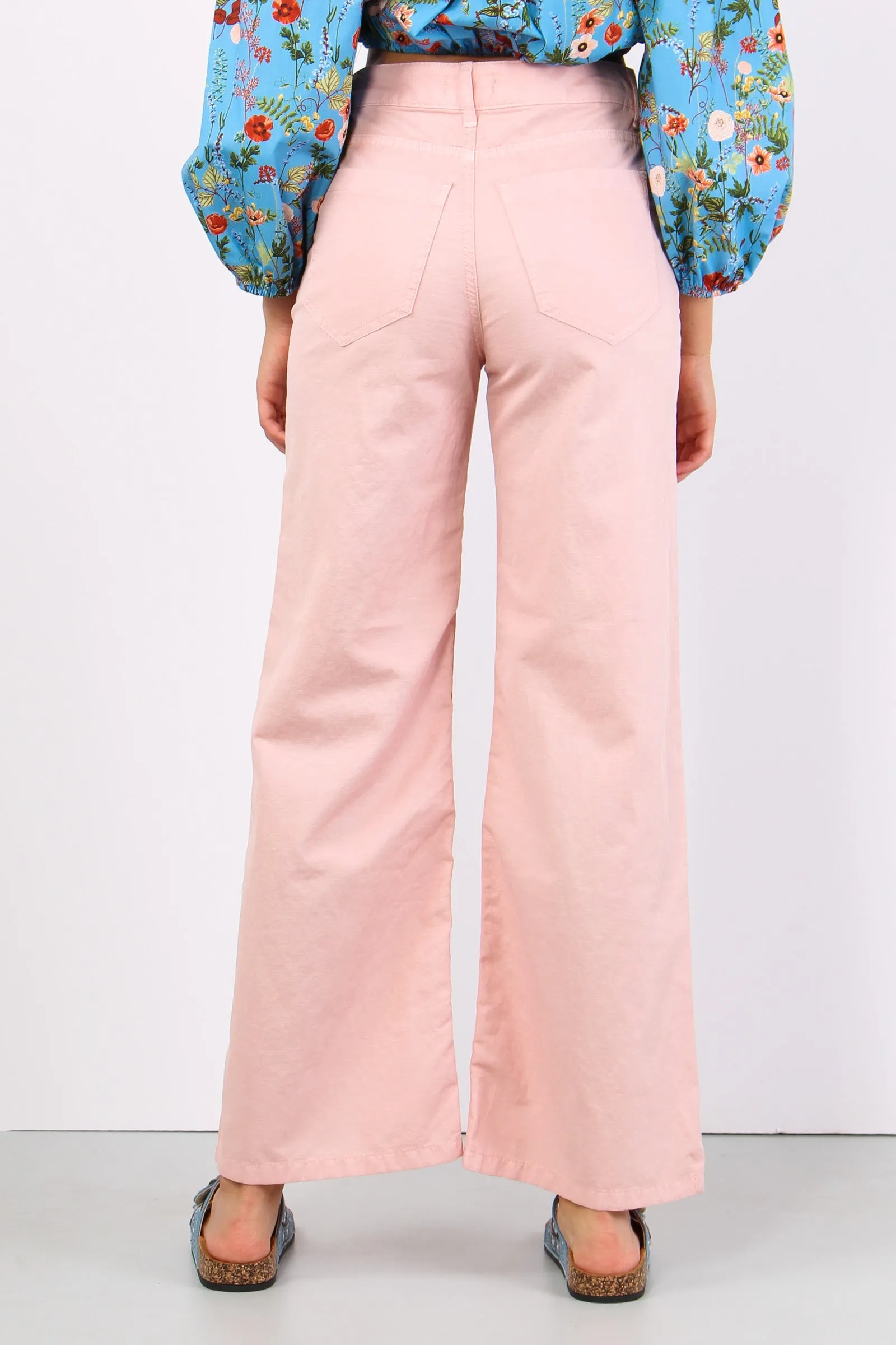 Pantalone Palazzo Misto Lino Rosa