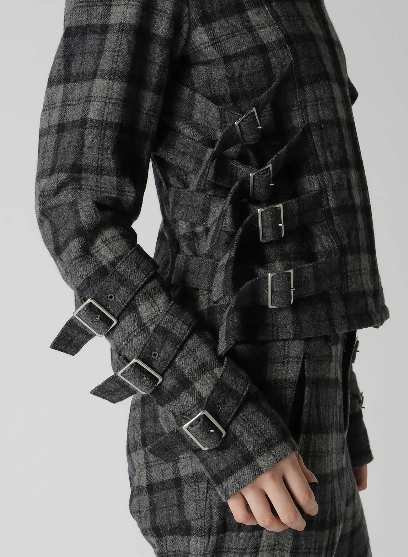 PLAID FLANNEL BELT DETAIL JACKET