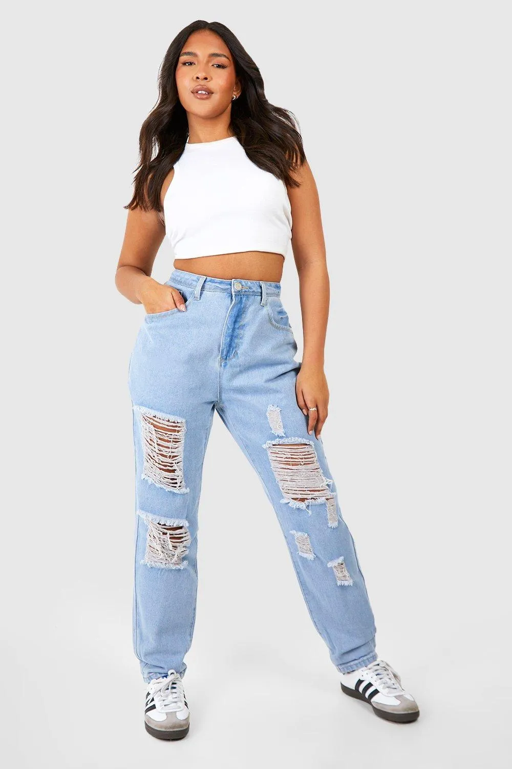 Plus All Over Ripped Mom Jeans Acid Wash