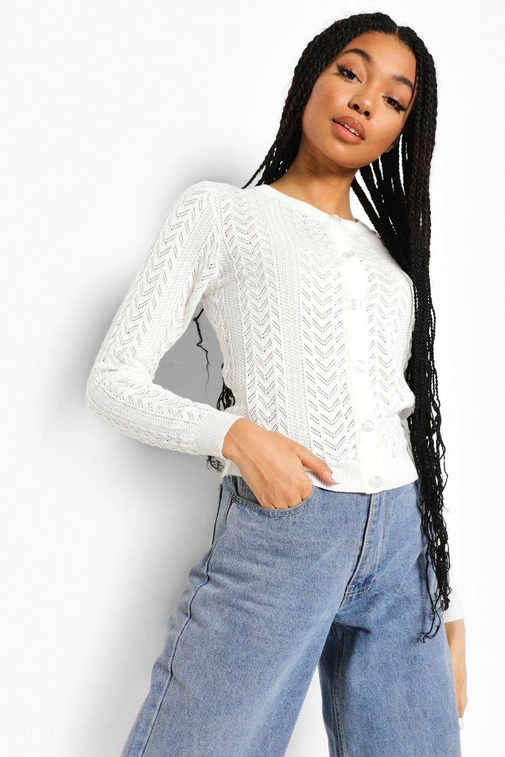 Pointelle Cropped Cardigan