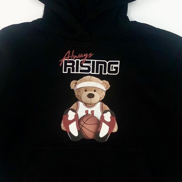 Premium Kid's Always Rising Graphic Pullover Hoodie - Black/White