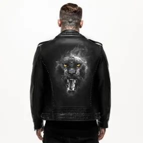 Printed Panther Studded Leather Jacket