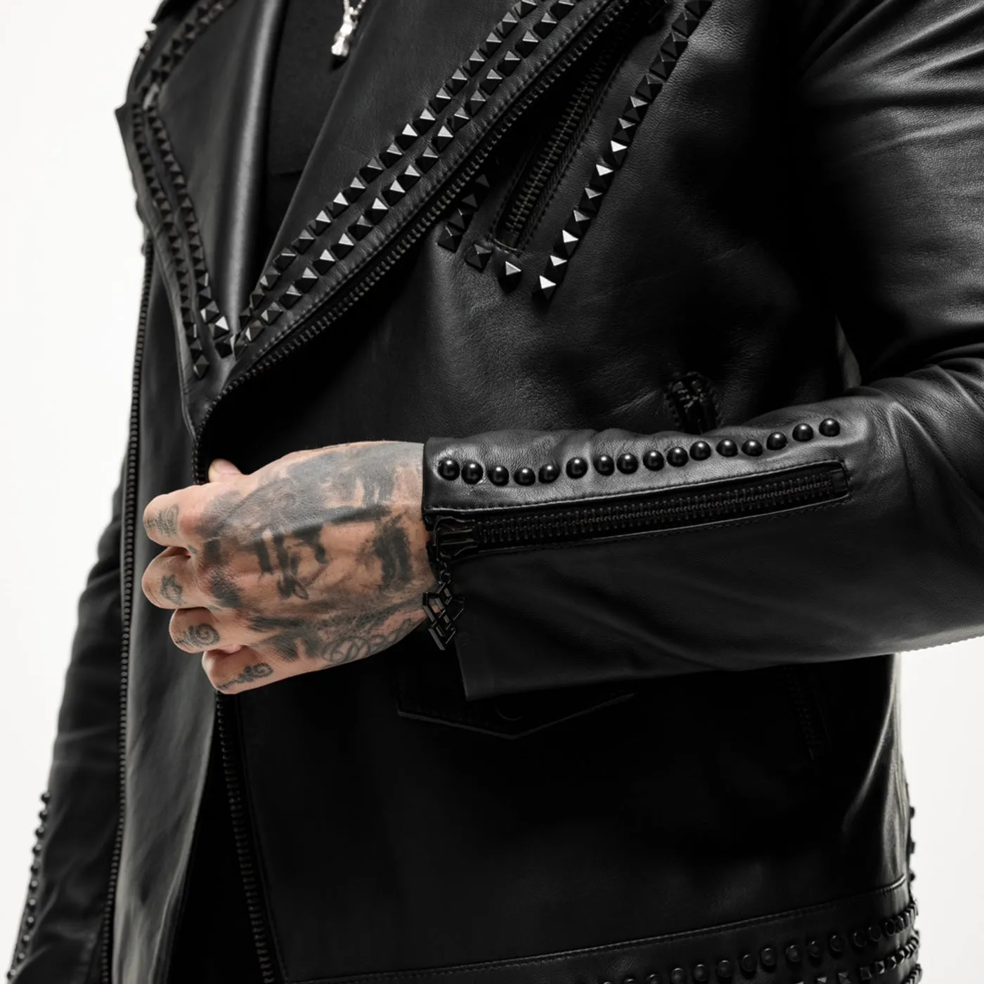 Printed Panther Studded Leather Jacket