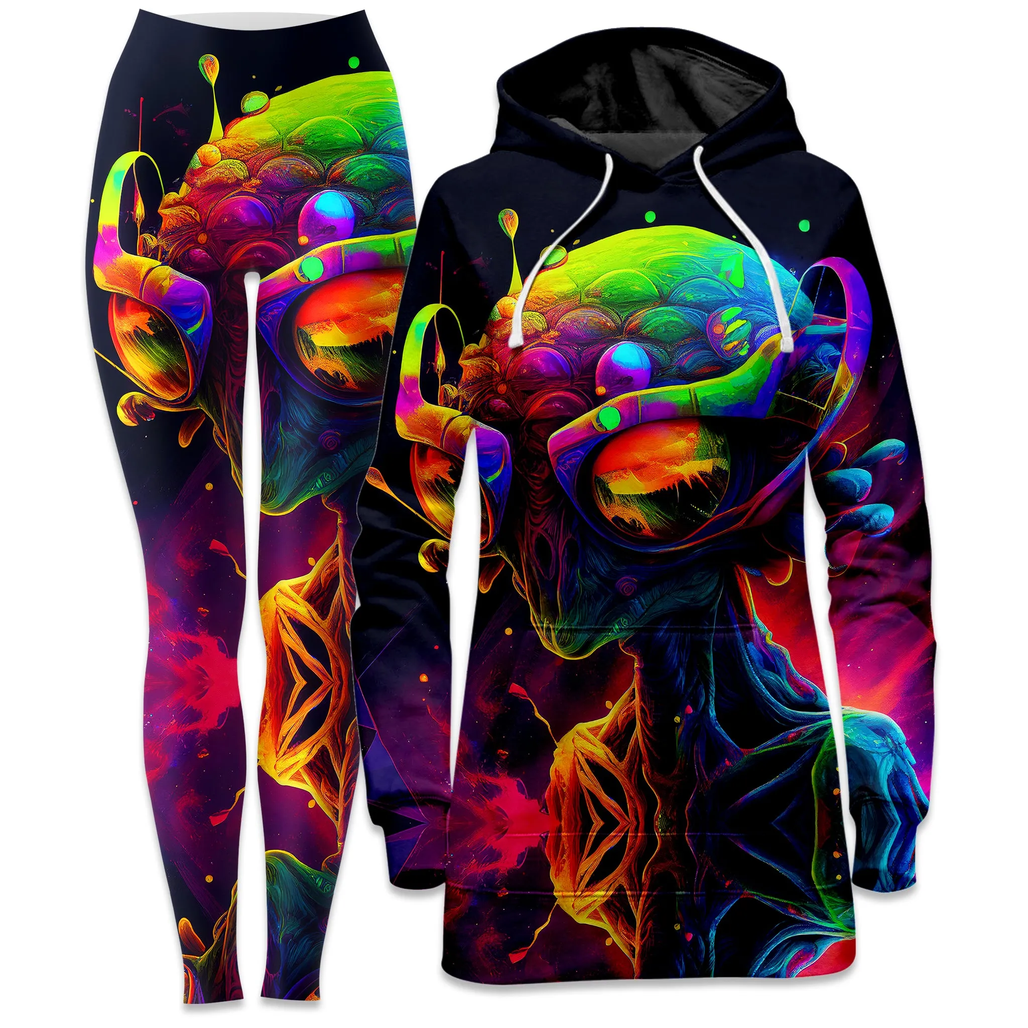 Psychedelic Alien Hoodie Dress and Leggings Combo