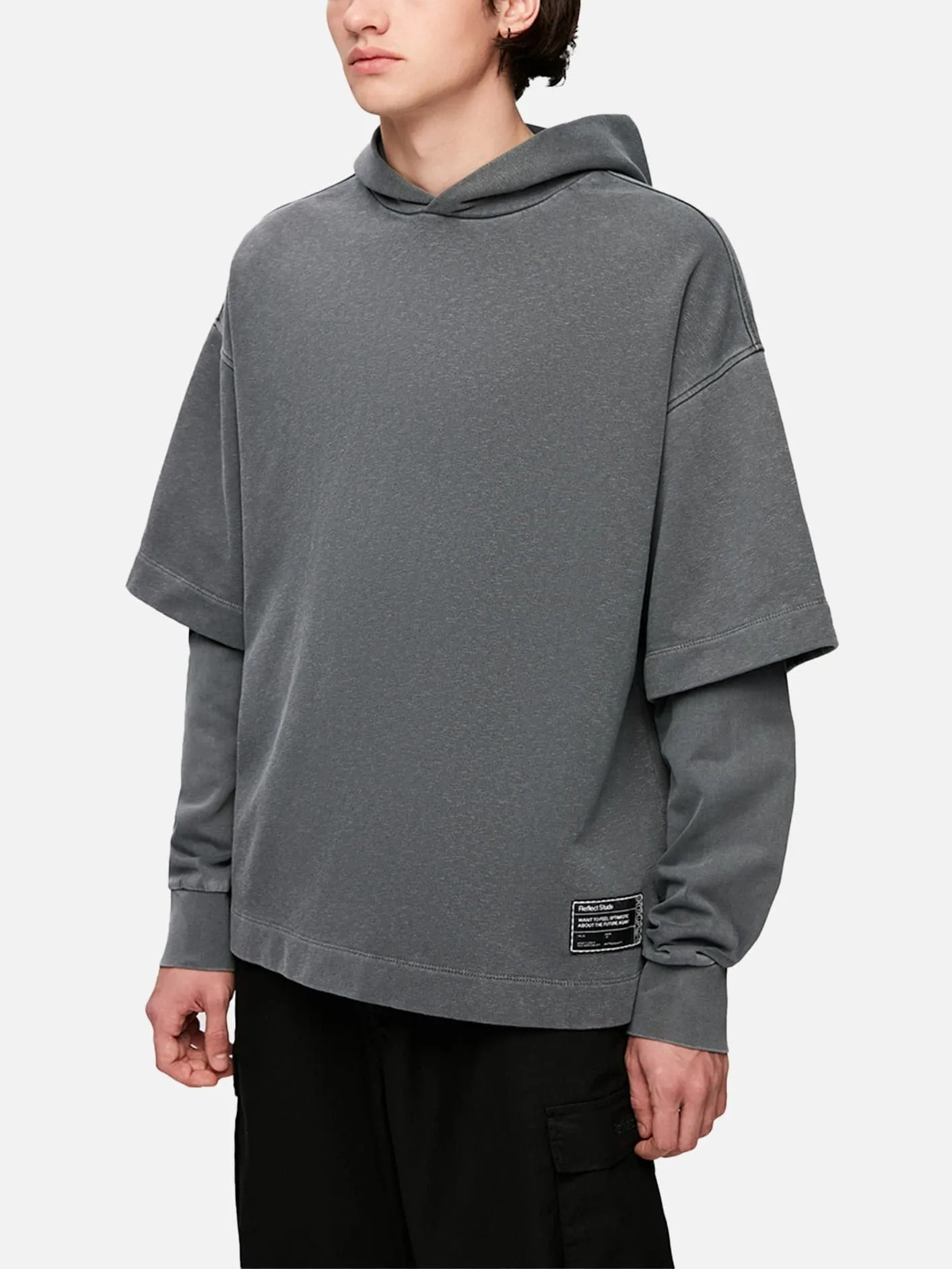 REFLECT STUDIO Double Sleeve Washed Oversize Hoodie - Grey