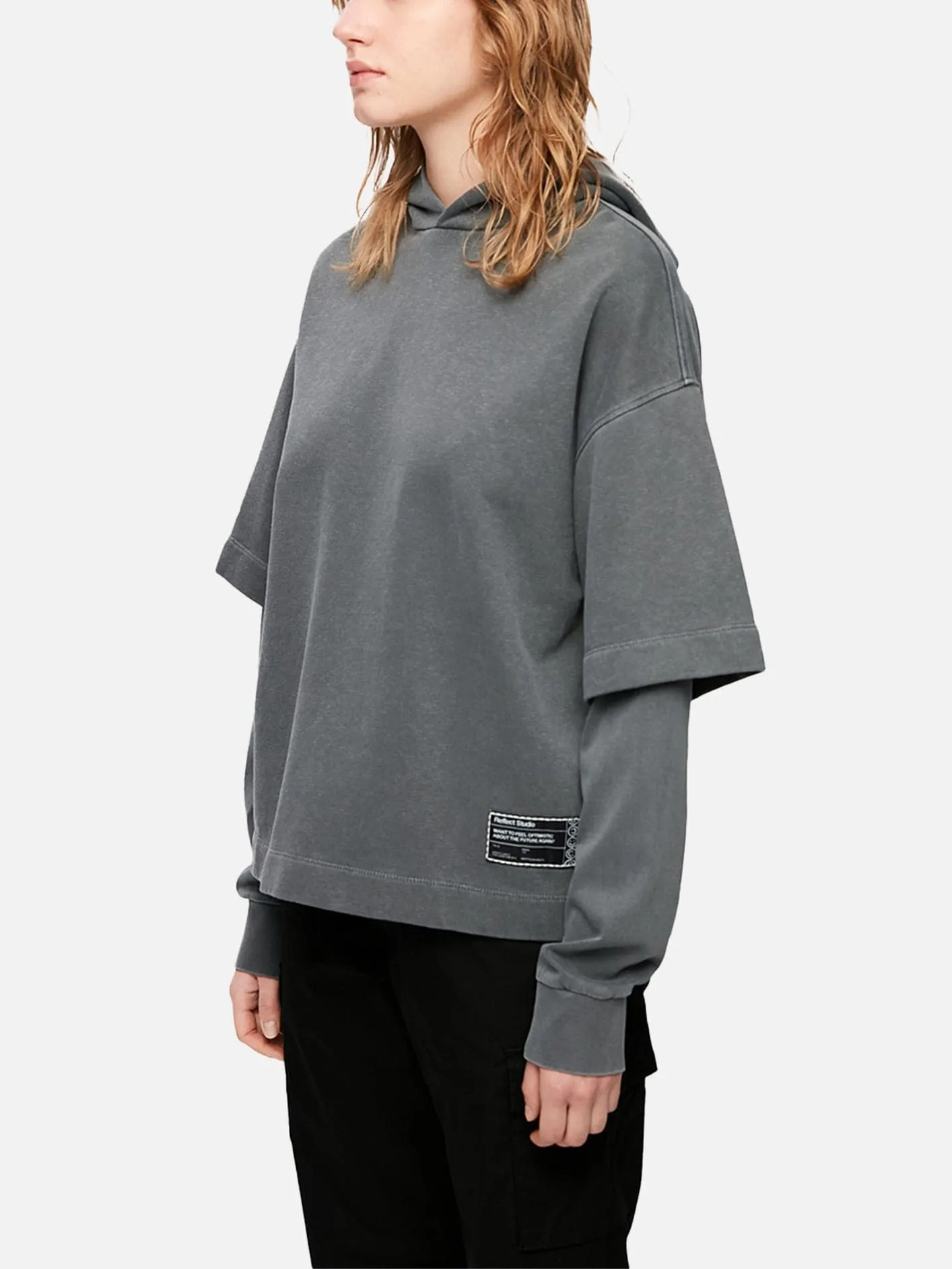 REFLECT STUDIO Double Sleeve Washed Oversize Hoodie - Grey