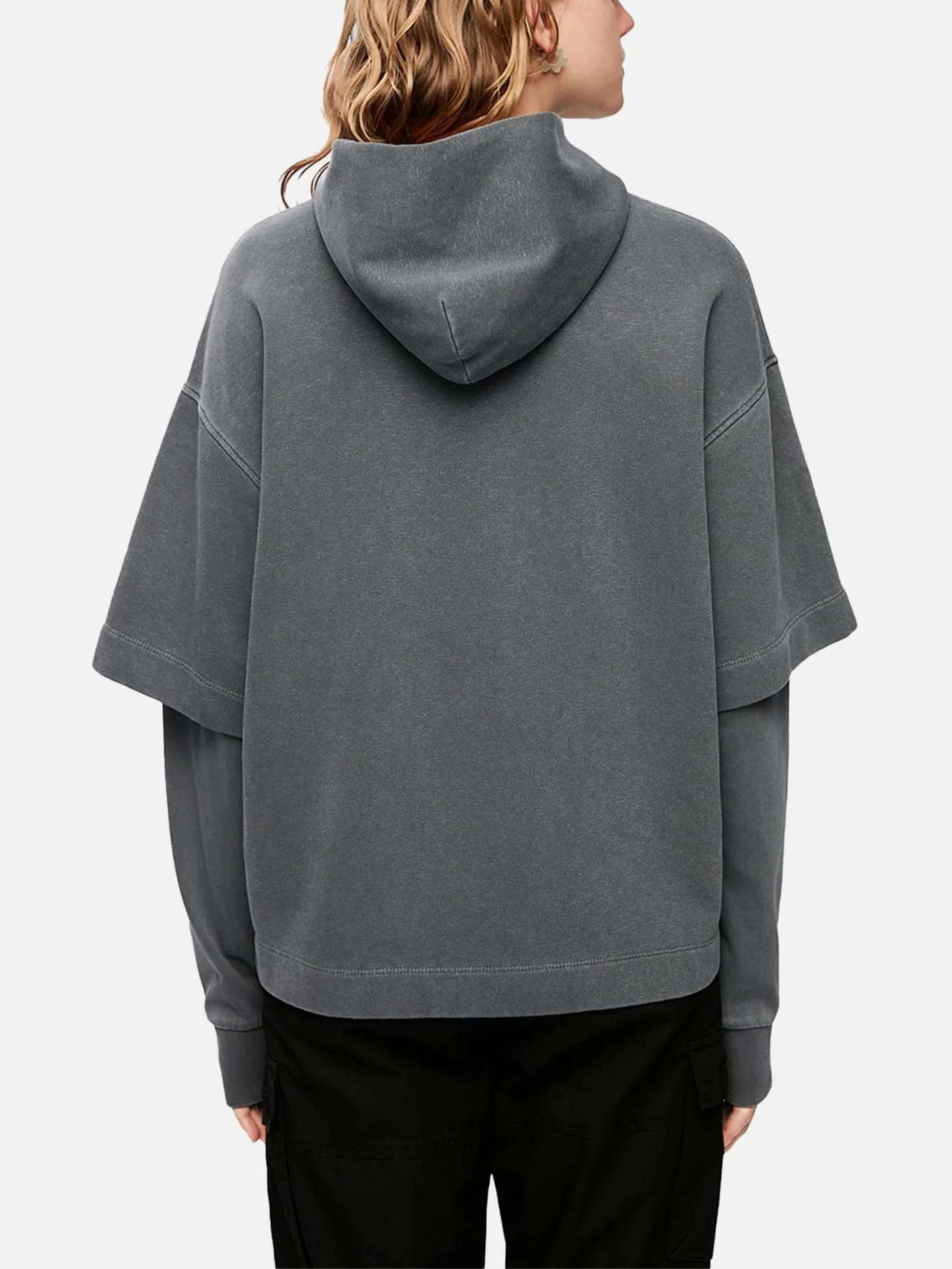 REFLECT STUDIO Double Sleeve Washed Oversize Hoodie - Grey