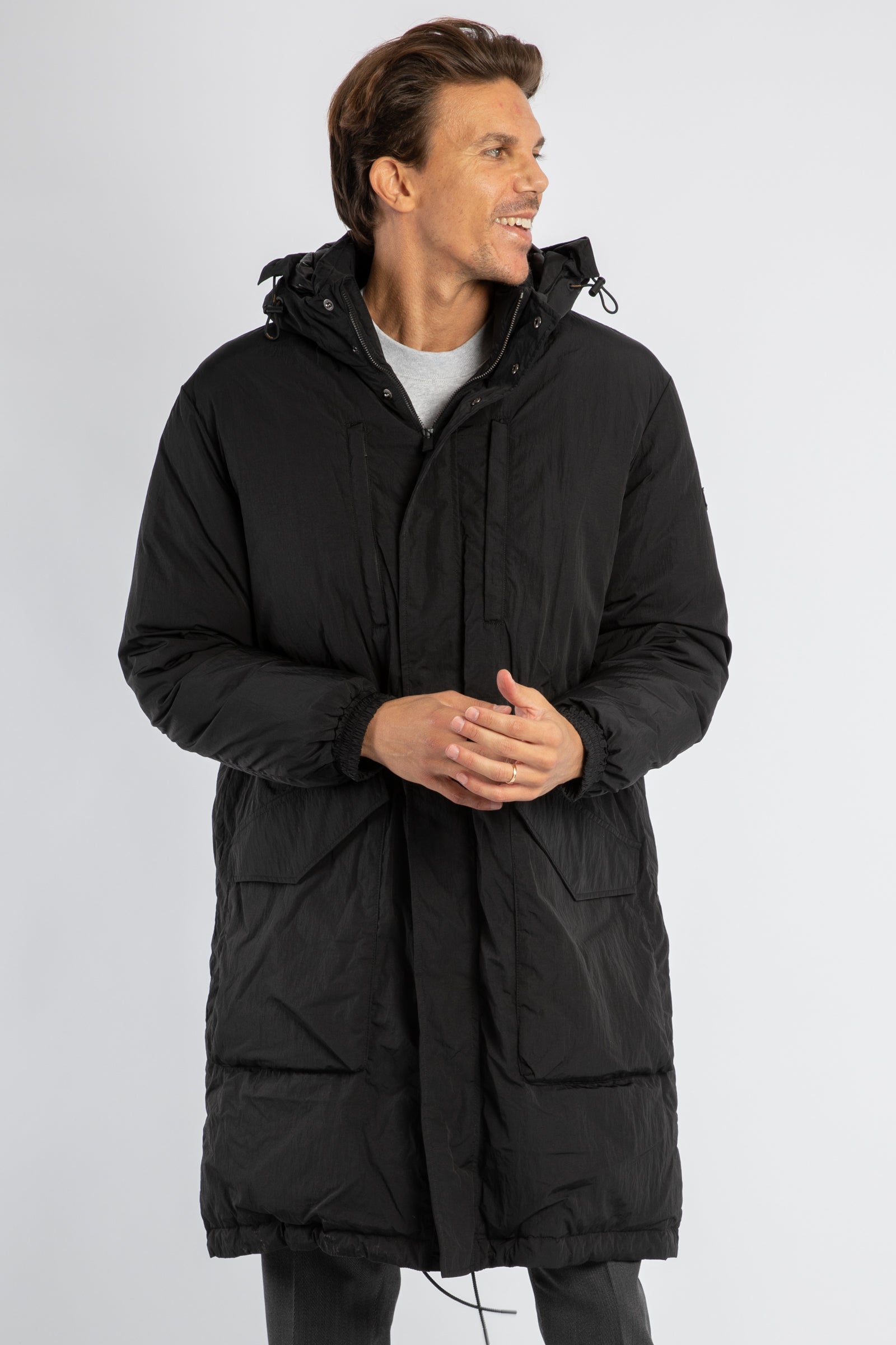 Rengo parka lungo nero in nylon