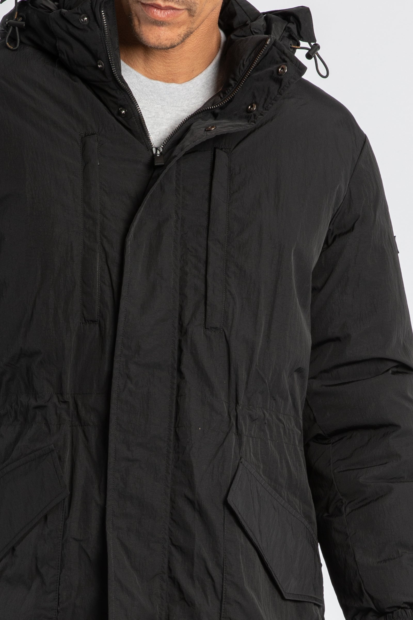 Rengo parka lungo nero in nylon