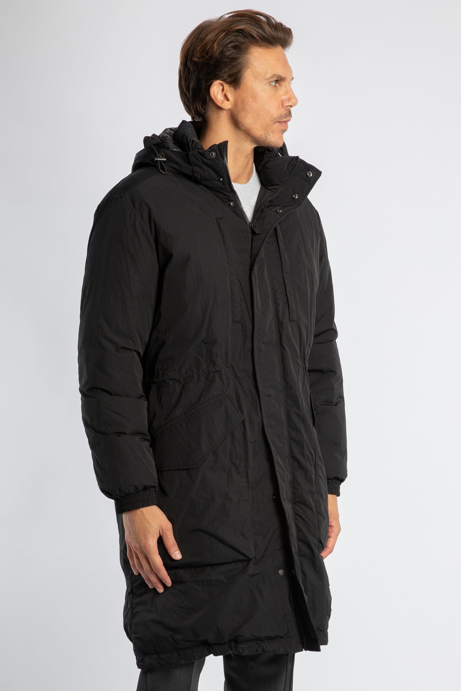 Rengo parka lungo nero in nylon