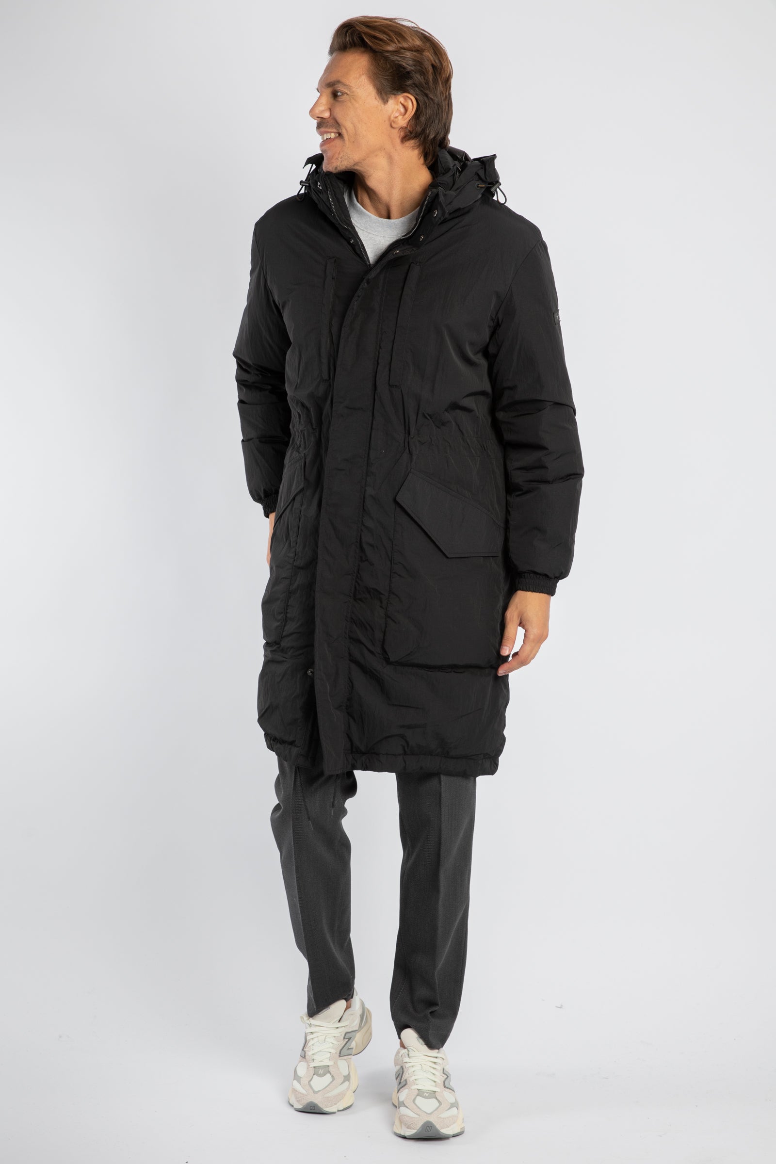 Rengo parka lungo nero in nylon