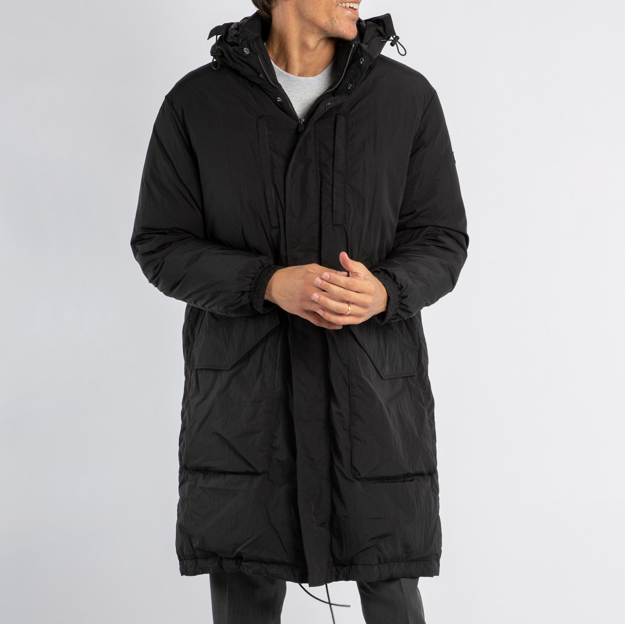 Rengo parka lungo nero in nylon