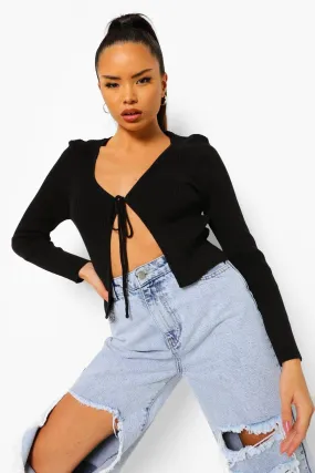 Rib Knit Lace Up Cropped Cardigan