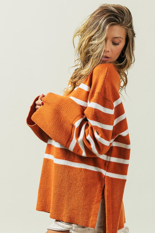 Ribbed Hem Stripe Sweater