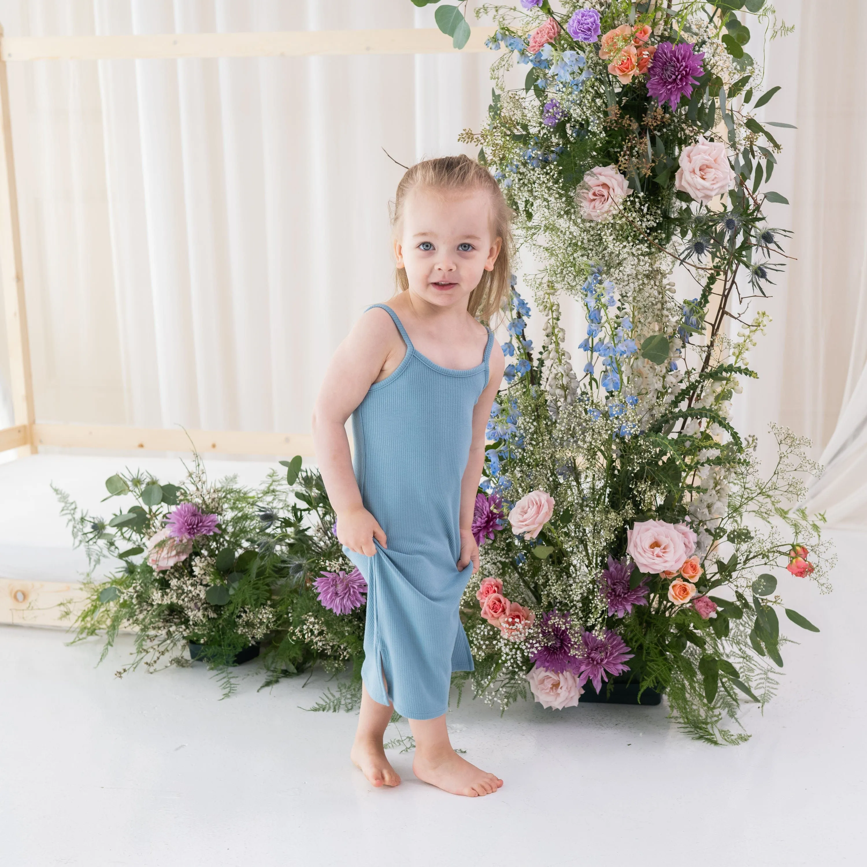 Ribbed Toddler Cami Dress in Dusty Blue