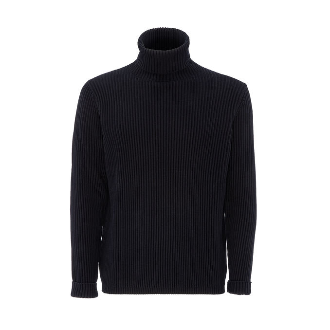 RIBBED TURTLENECK IN COTTON Man Blue Black