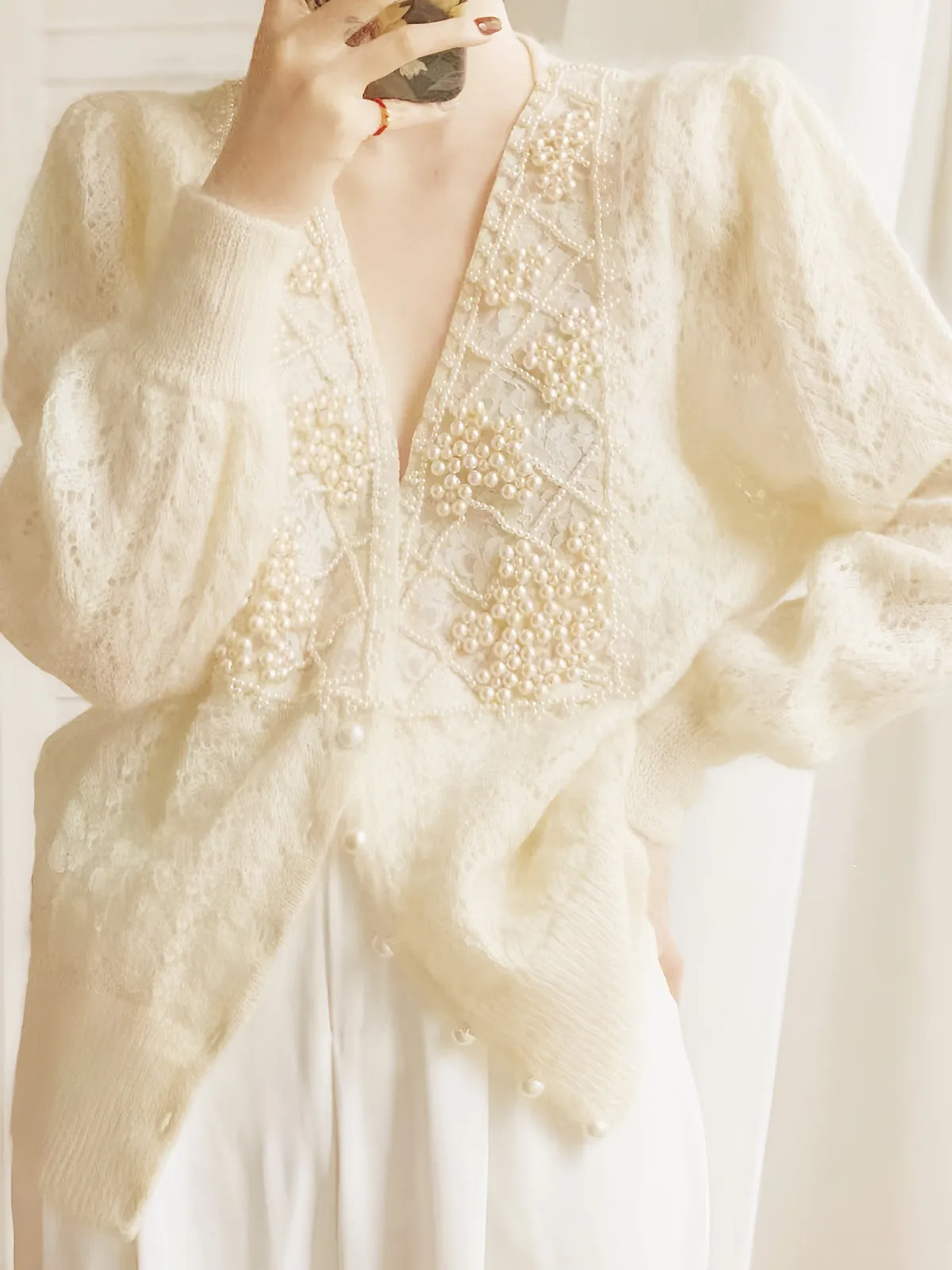 Romance Pearl Beaded Cardigan