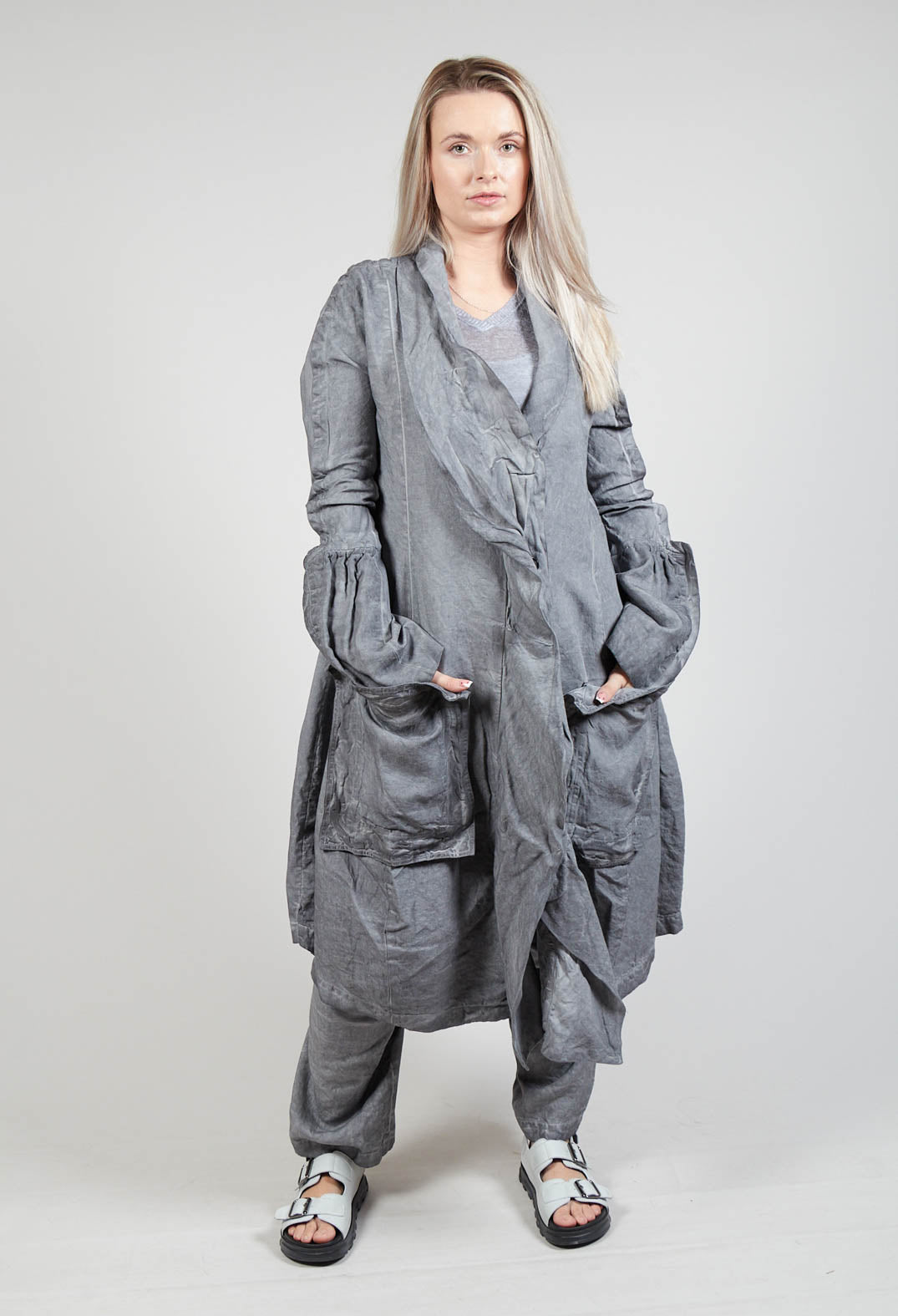 Ruched Overcoat in C.Coal 70% Cloud