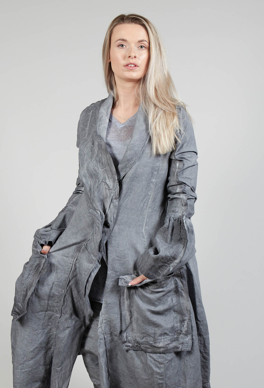 Ruched Overcoat in C.Coal 70% Cloud