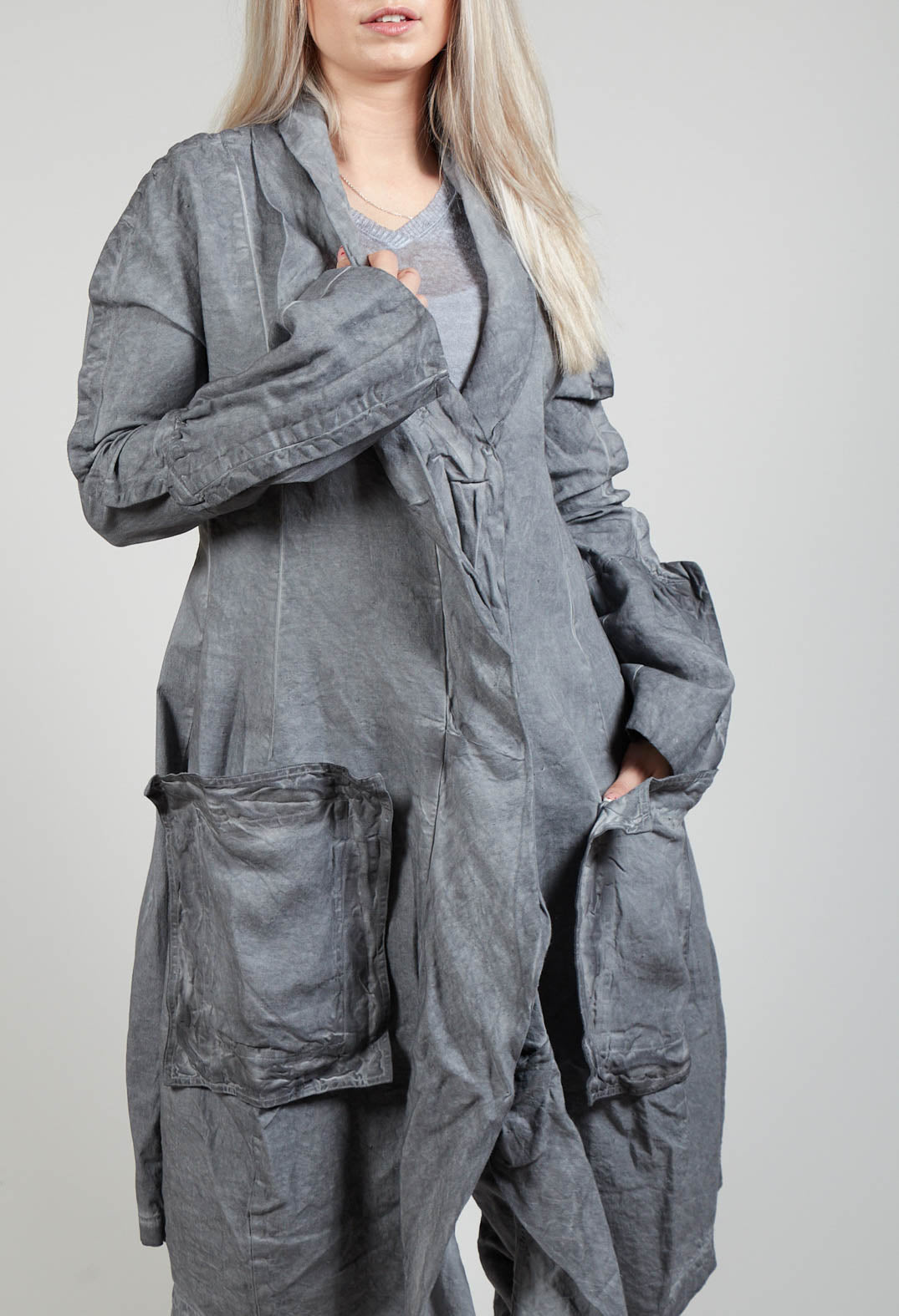 Ruched Overcoat in C.Coal 70% Cloud