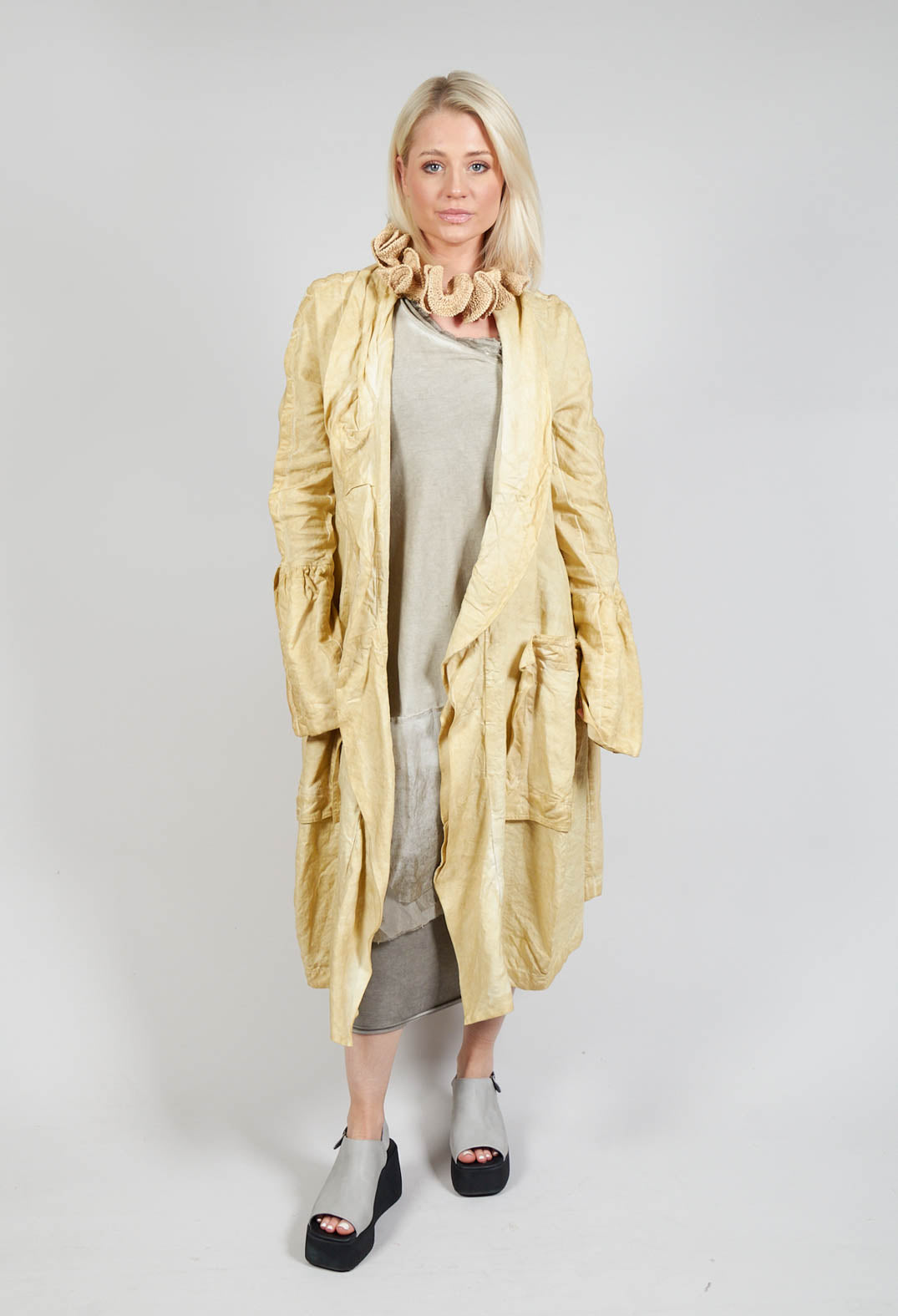 Ruched Overcoat in Wax Cloud