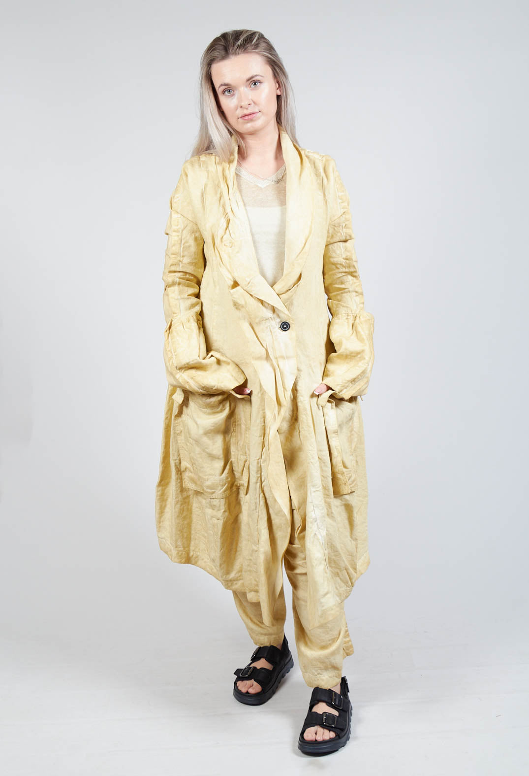 Ruched Overcoat in Wax Cloud