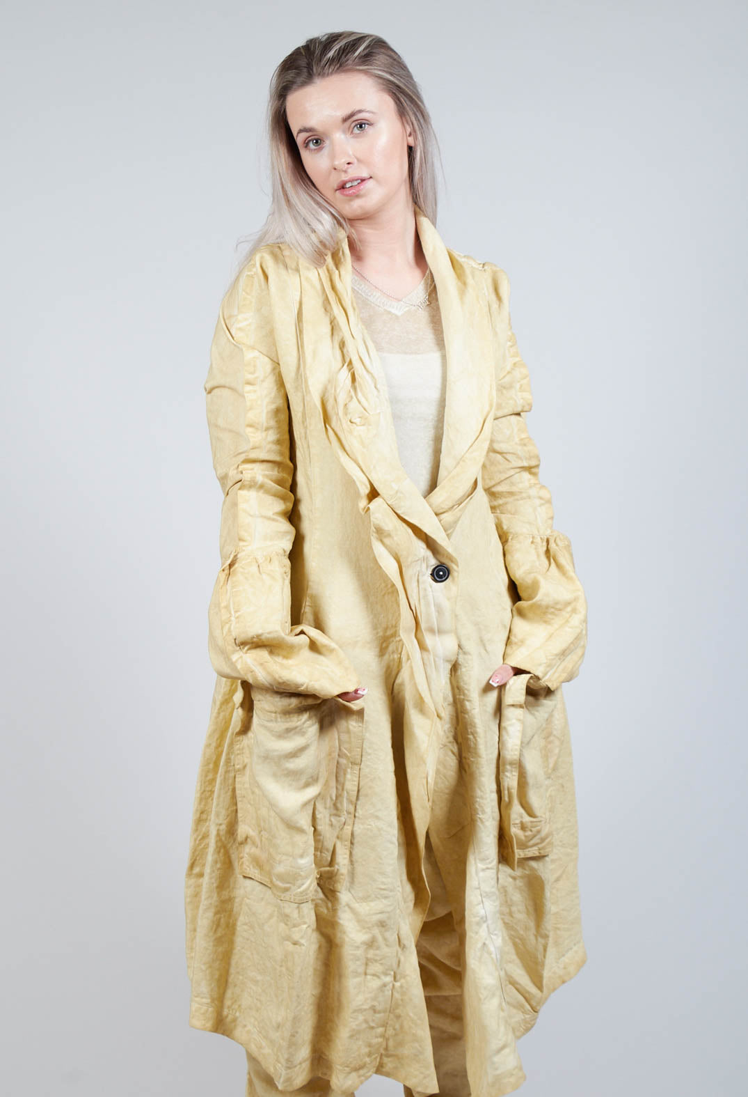 Ruched Overcoat in Wax Cloud