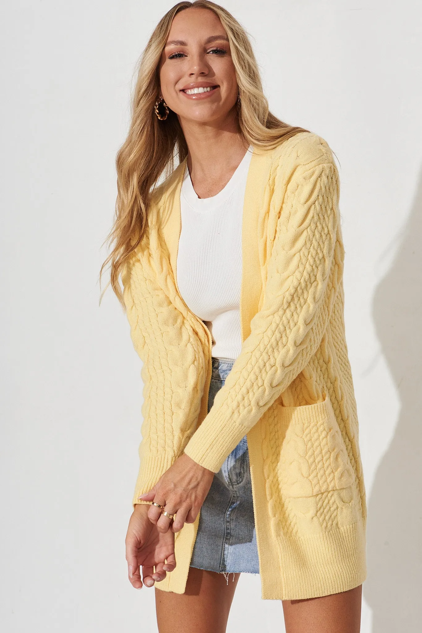 Sentosa Knit Cardigan In Yellow Wool Blend