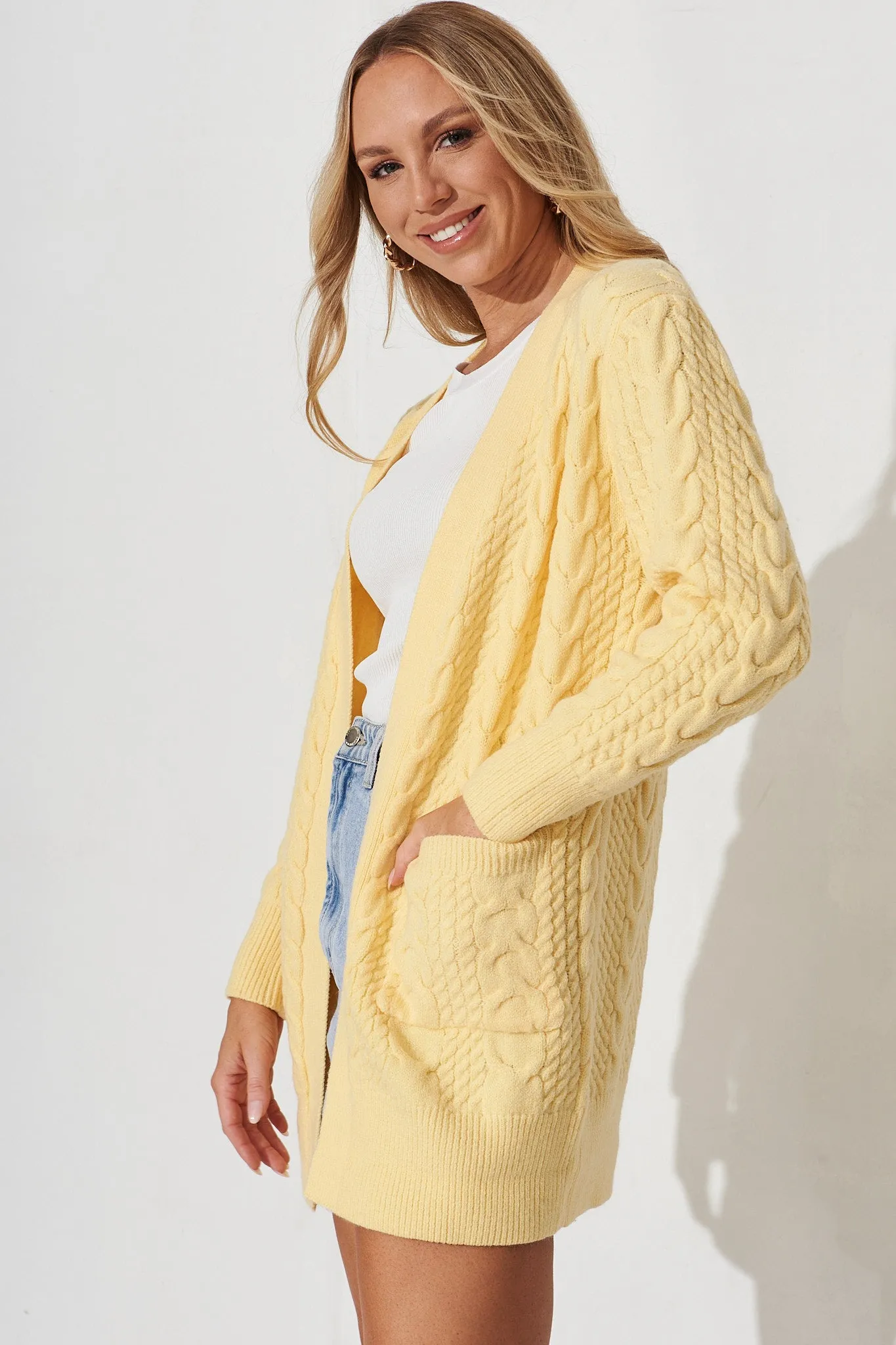 Sentosa Knit Cardigan In Yellow Wool Blend