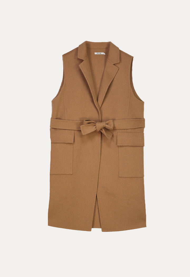 Sleeveless Gilet Coat With Self Fabric Waist Band