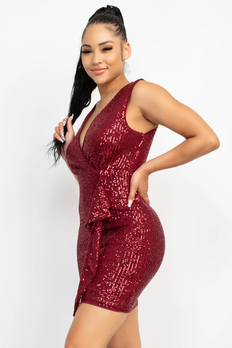 Sleeveless Sequin Mesh Bodycon Mini Short Dress