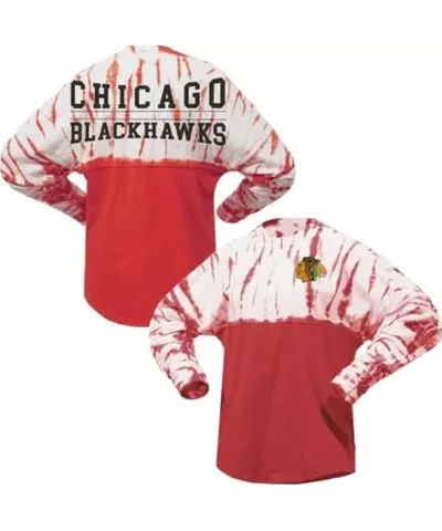 Spirit Jersey NHL Unisex Chicago Blackhawks Crystal Half Dye Long Sleeve T-Shirt