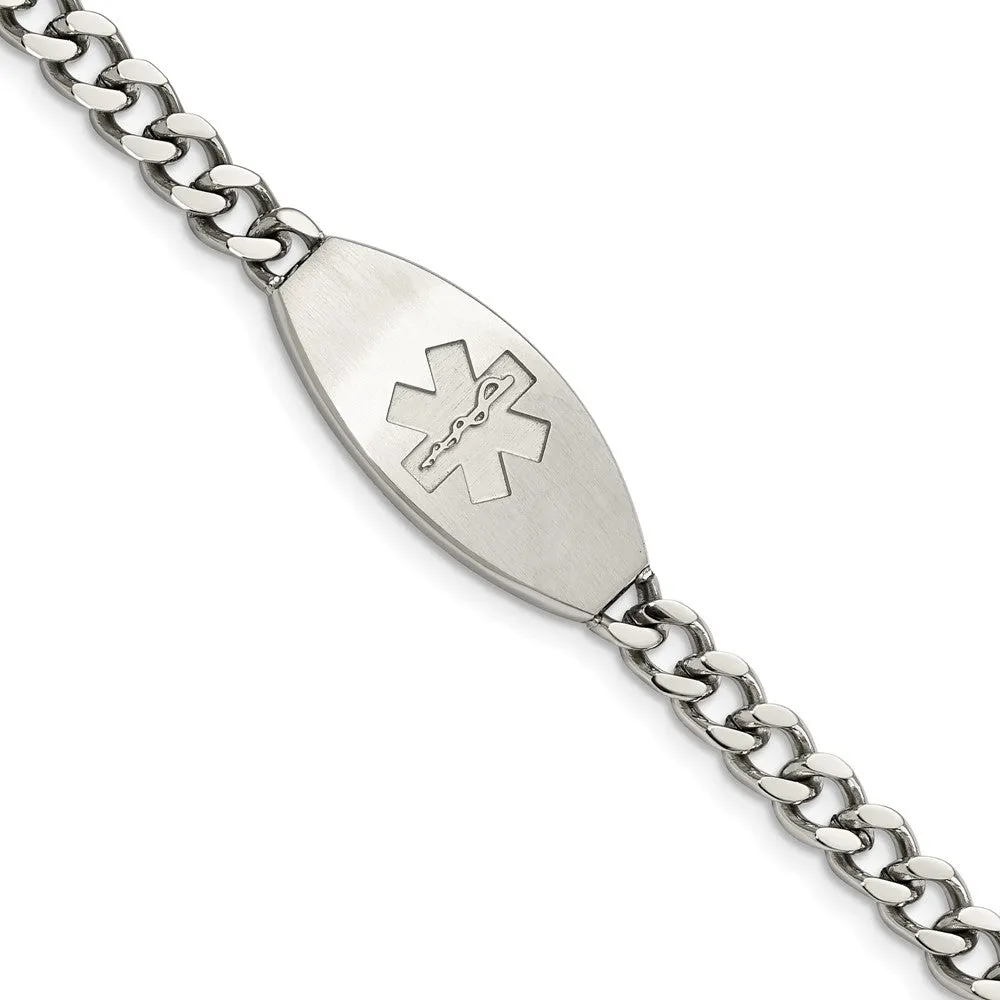 Stainless Steel Brushed Oval Medical I.D. Curb Bracelet, 8.5 Inch