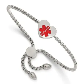 Stainless Steel, Enamel Heart Medical I.D. Adjustable Bracelet, 8.5 In