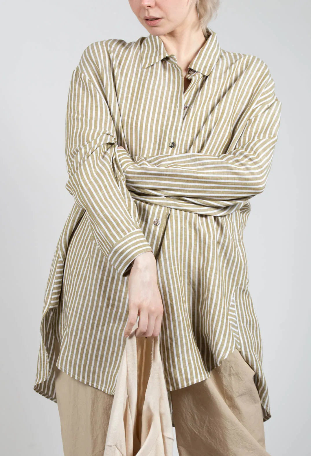 Striped Pleated Back Shirt in Riga Avocado