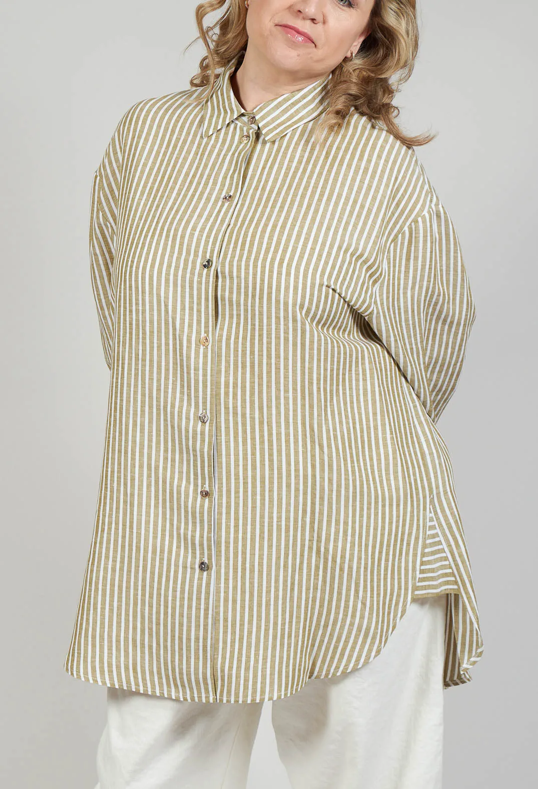 Striped Pleated Back Shirt in Riga Avocado