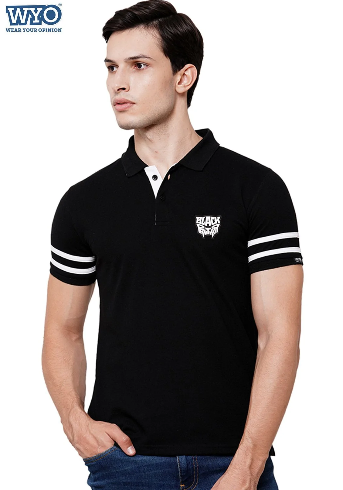 Superhero Black Panther Stripe Polo